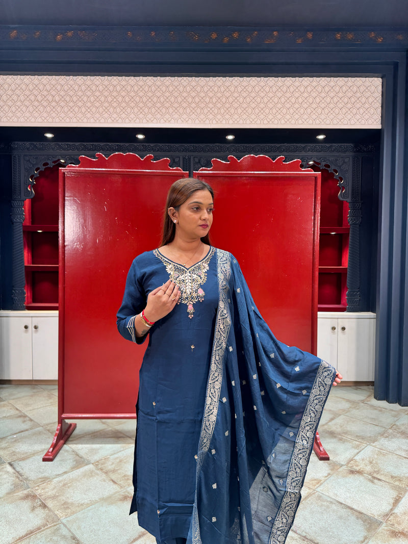 Blue Silk Kurta Set