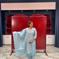 Sky Blue Floral Kurta Set