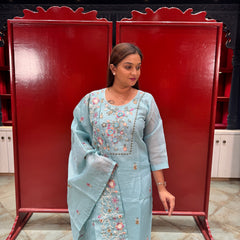 Sky Blue Floral Kurta Set