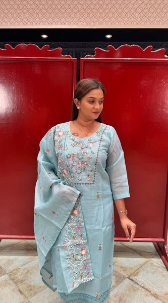 Sky Blue Floral Kurta Set