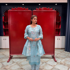 Sky Blue Floral Kurta Set