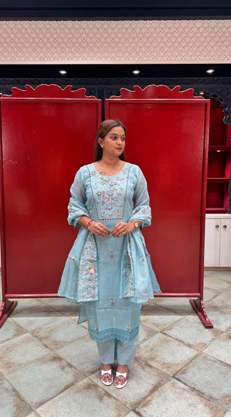 Sky Blue Floral Kurta Set
