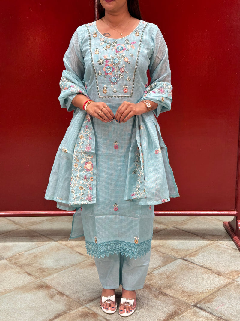 Sky Blue Floral Kurta Set