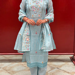 Sky Blue Floral Kurta Set