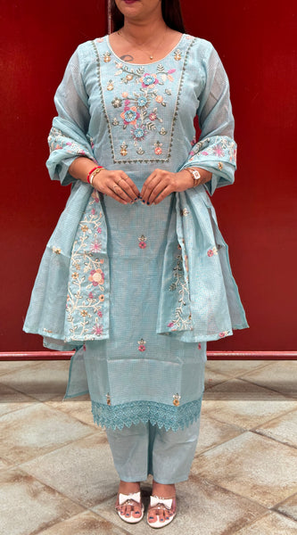 Sky Blue Floral Kurta Set