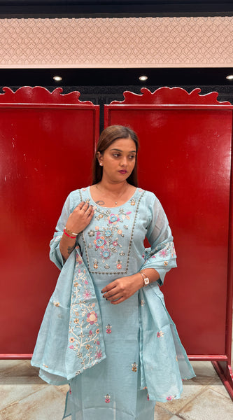 Sky Blue Floral Kurta Set