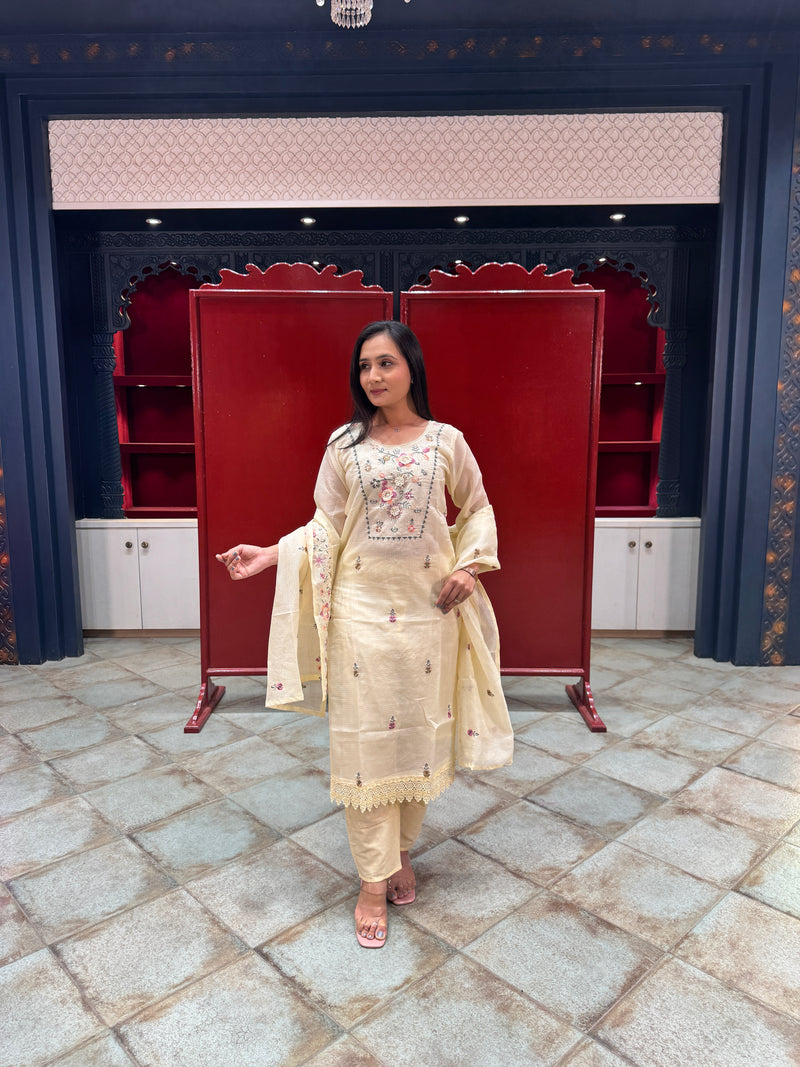 Cream Floral Kurta Set