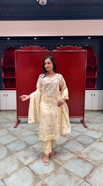Cream Floral Kurta Set
