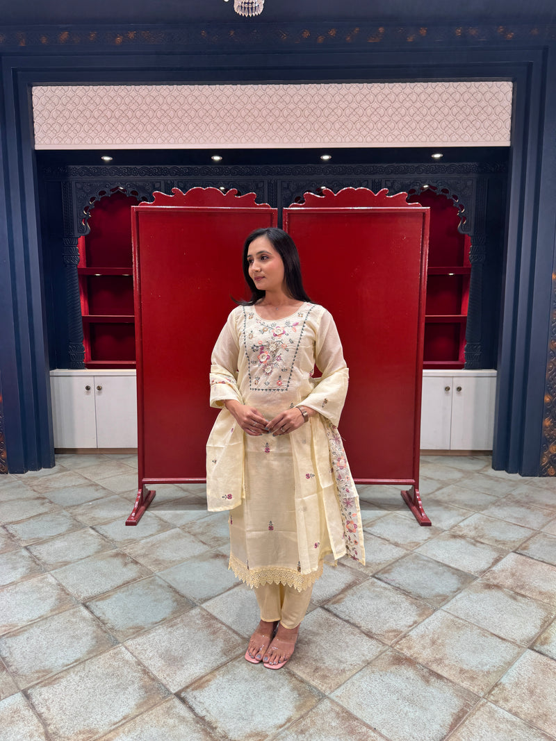 Cream Floral Kurta Set
