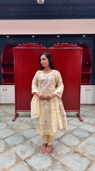 Cream Floral Kurta Set