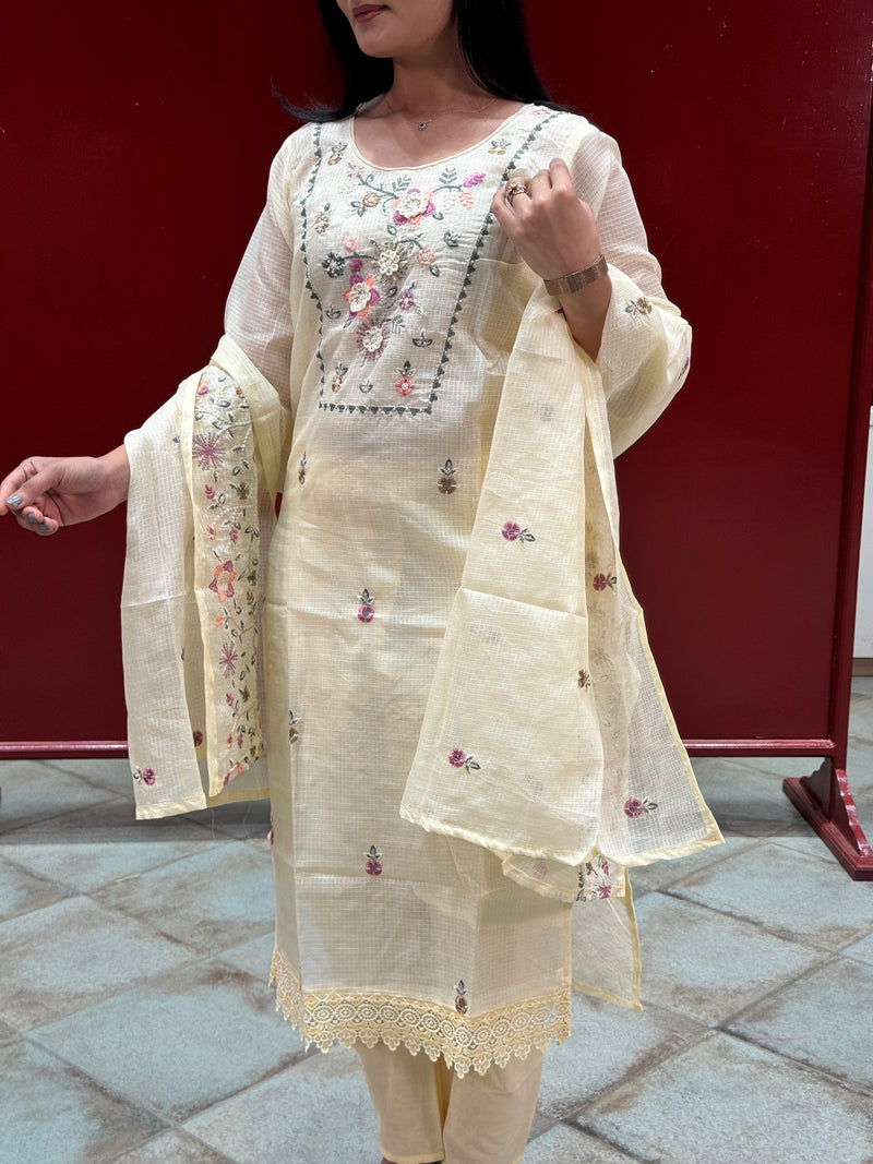 Cream Floral Kurta Set