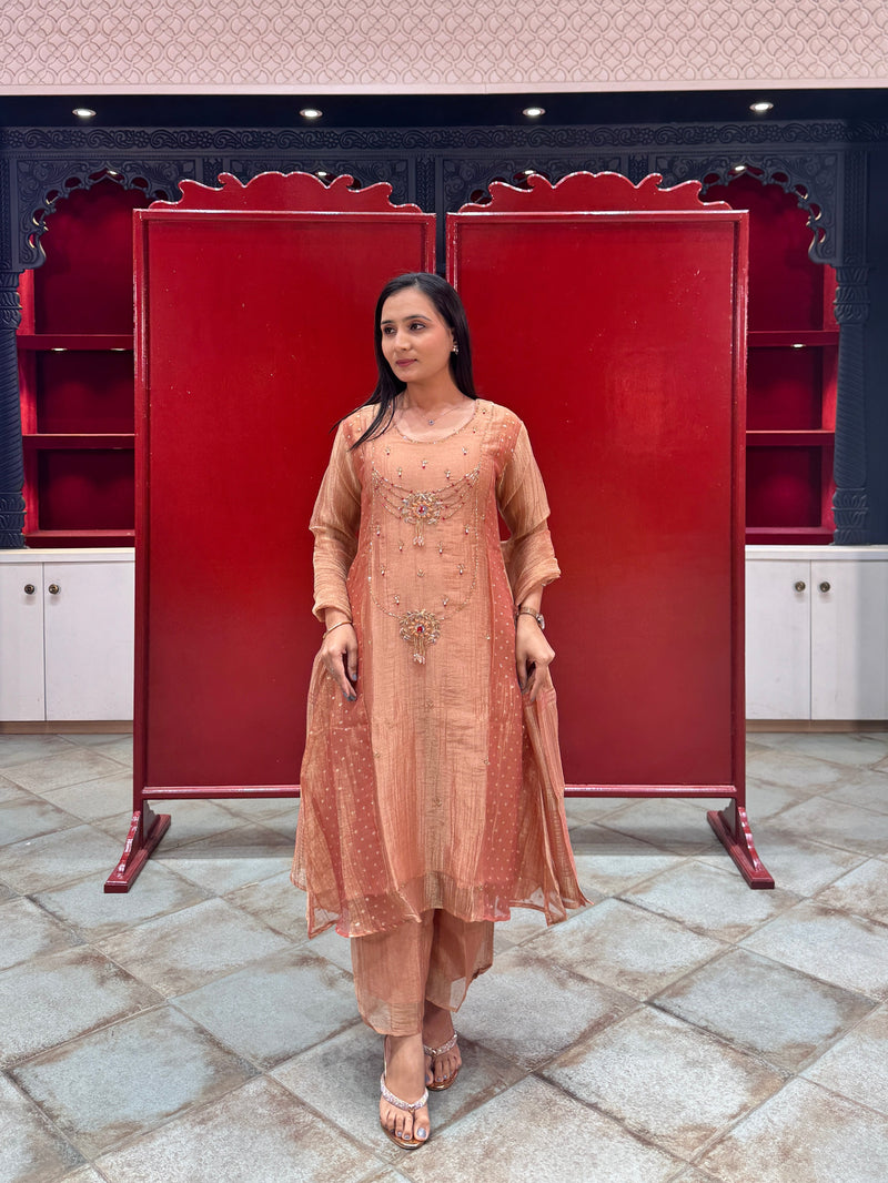 Peach Metallic Kurta Set