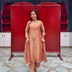 Peach Metallic Kurta Set