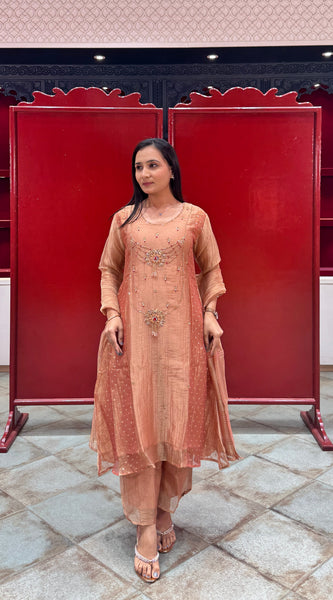 Peach Metallic Kurta Set