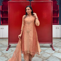 Peach Metallic Kurta Set