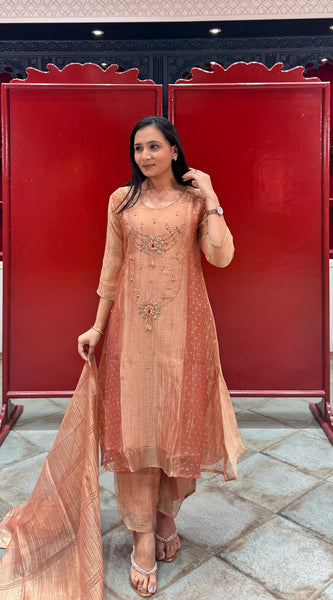 Peach Metallic Kurta Set