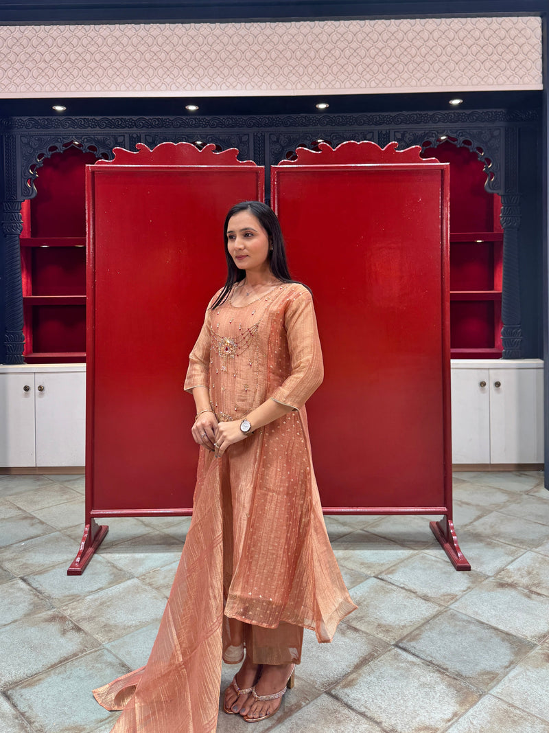 Peach Metallic Kurta Set