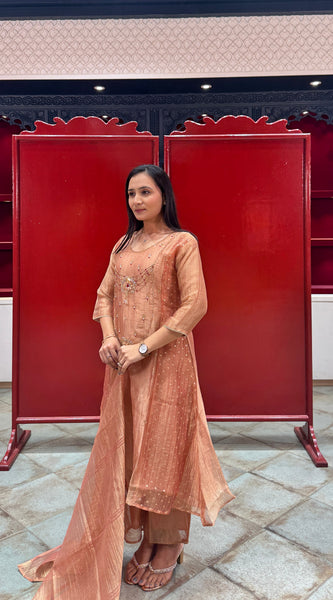 Peach Metallic Kurta Set