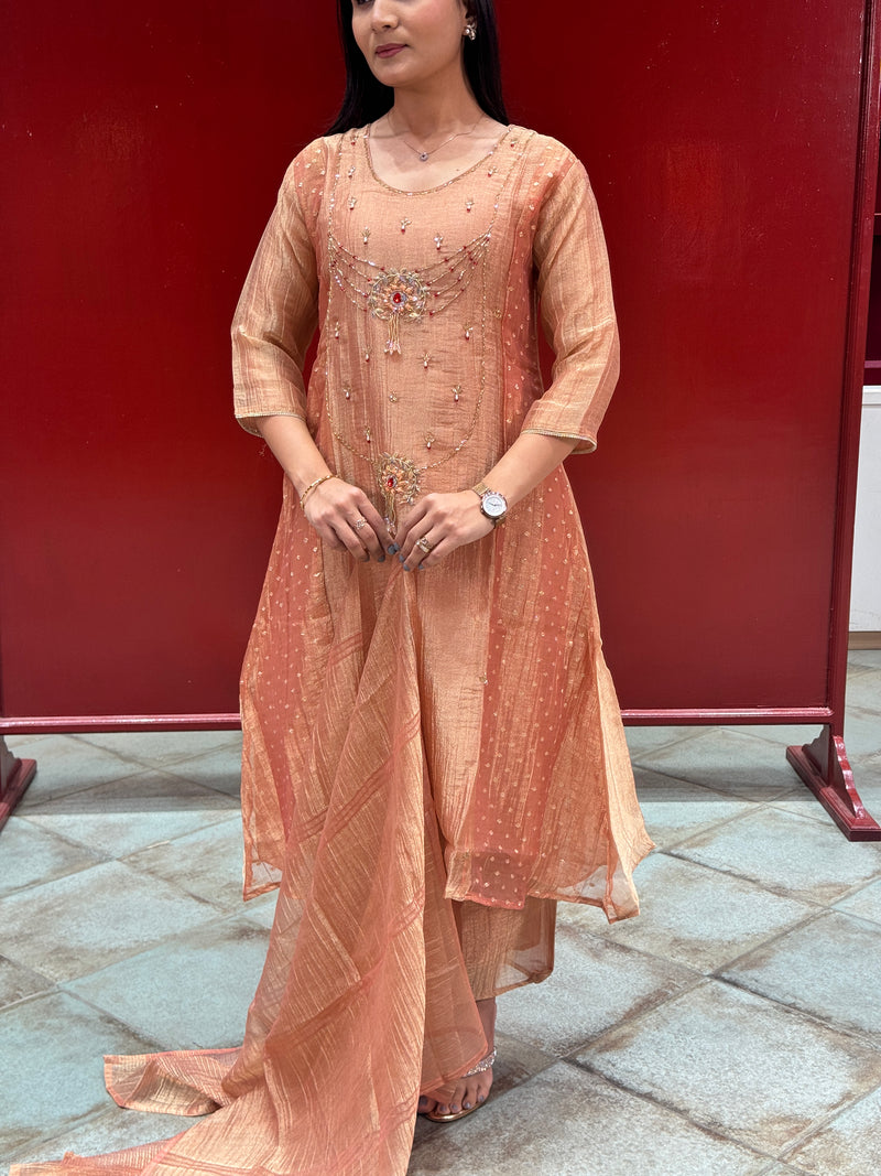 Peach Metallic Kurta Set