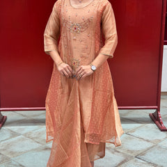 Peach Metallic Kurta Set