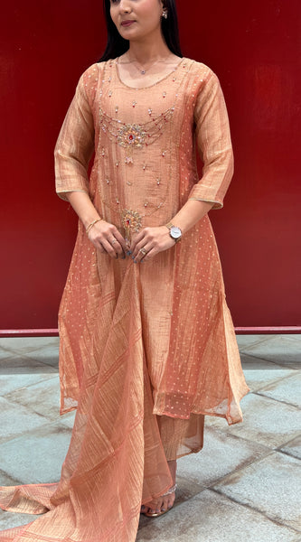 Peach Metallic Kurta Set