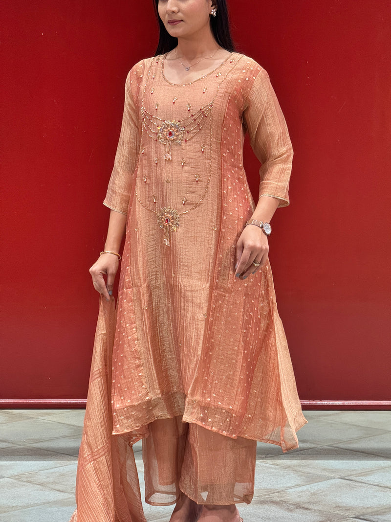 Peach Metallic Kurta Set