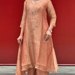 Peach Metallic Kurta Set