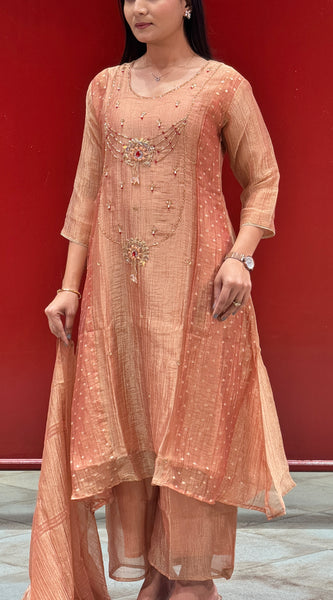 Peach Metallic Kurta Set