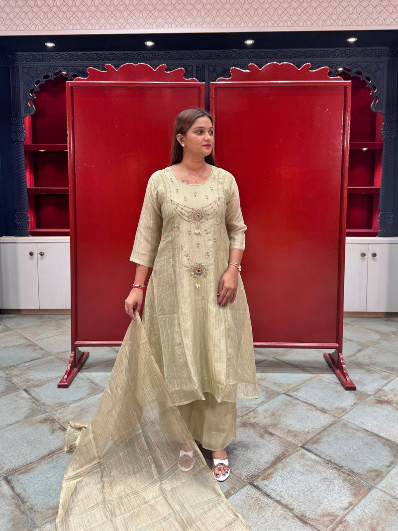 Pistachio Gold Metallic Kurta Set