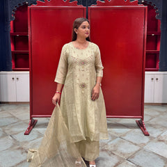 Pistachio Gold Metallic Kurta Set