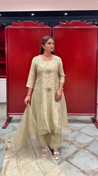Pistachio Gold Metallic Kurta Set