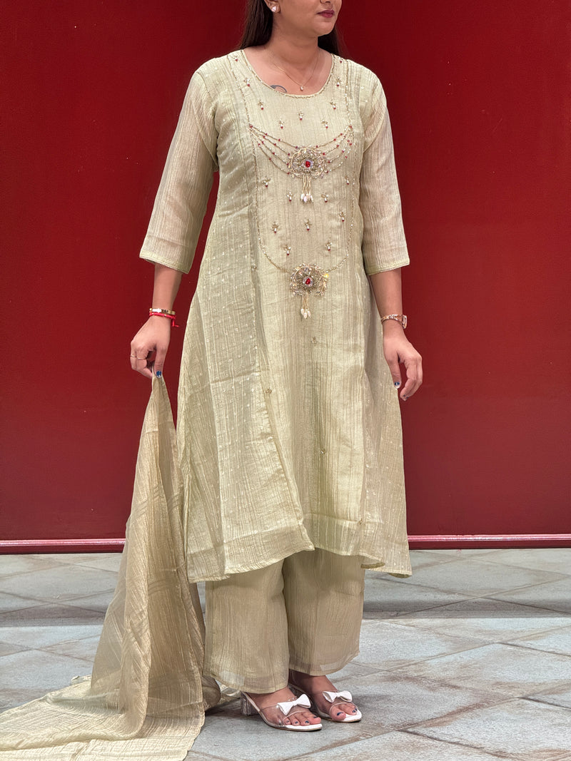 Pistachio Gold Metallic Kurta Set