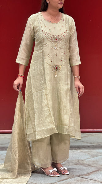 Pistachio Gold Metallic Kurta Set