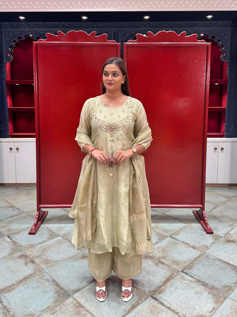 Pistachio Gold Metallic Kurta Set