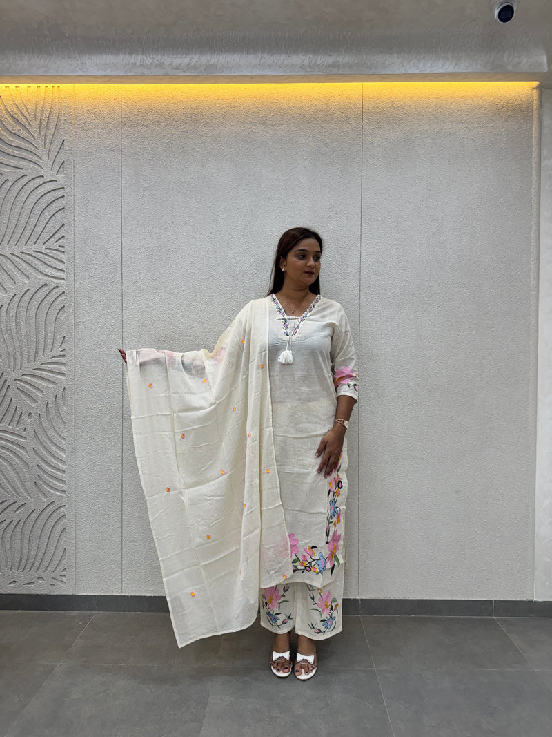 Off-White Floral Kurta Set