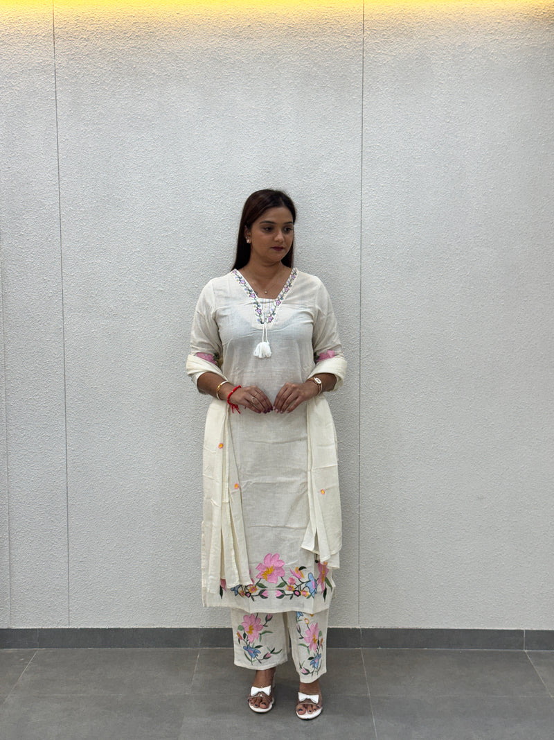 Off-White Floral Kurta Set