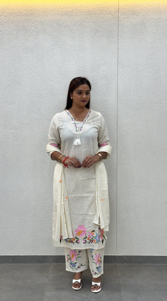 Off-White Floral Kurta Set
