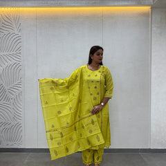 Lime Green Printed Silk Straight Kurta Set