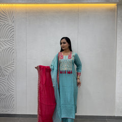 Sky Blue & Magenta Kurta Set
