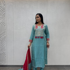 Sky Blue & Magenta Kurta Set