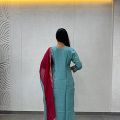 Sky Blue & Magenta Kurta Set