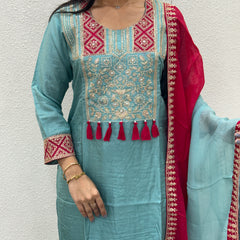 Sky Blue & Magenta Kurta Set