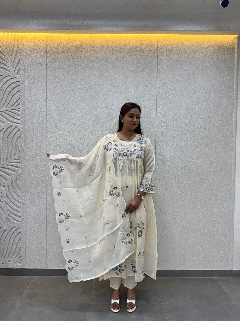 Off-White Floral Kurta Set