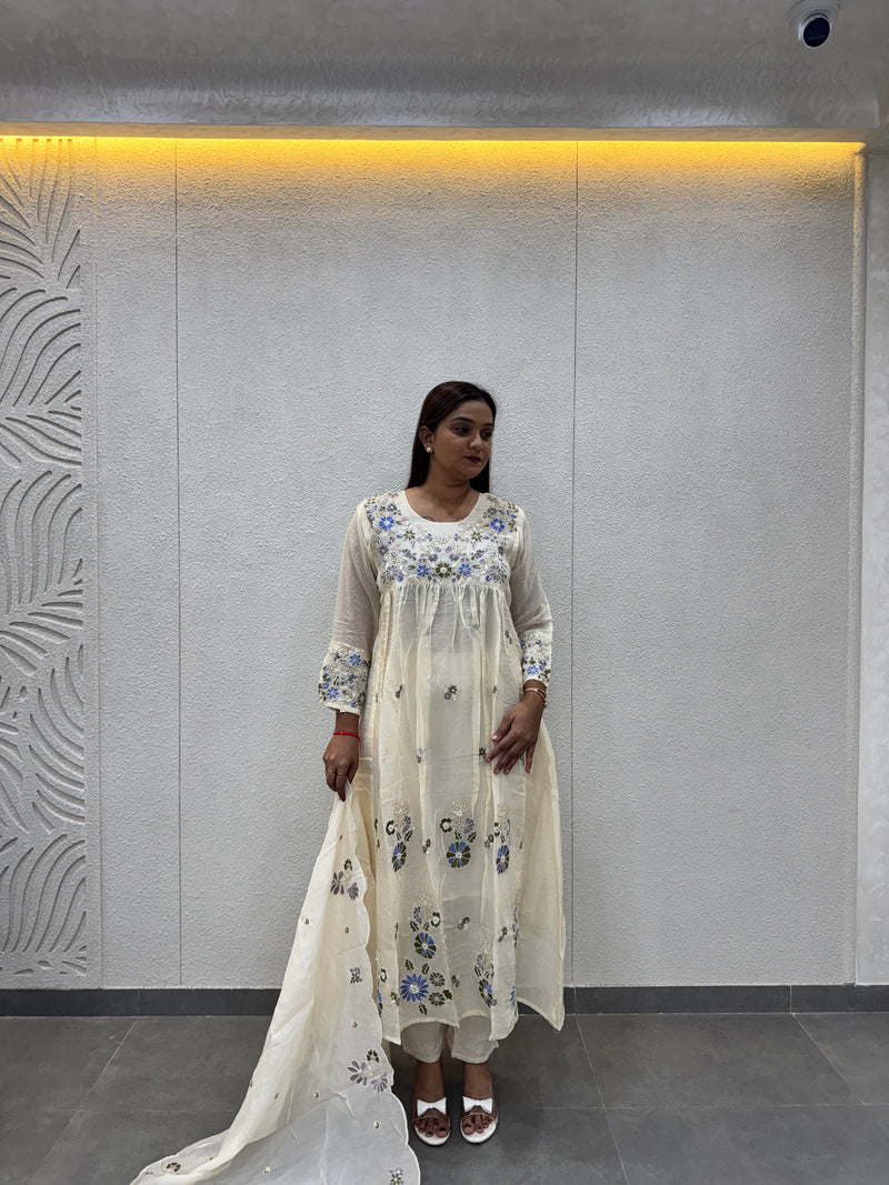 Off-White Floral Kurta Set