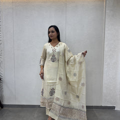 Cream Silk Kurta Set