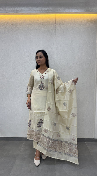Cream Silk Kurta Set