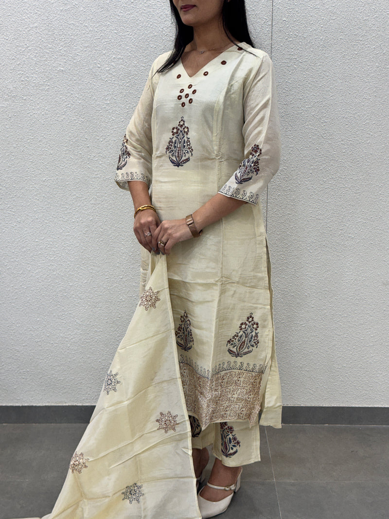 Cream Silk Kurta Set