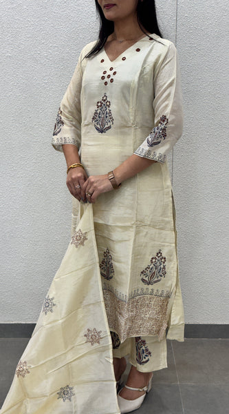Cream Silk Kurta Set