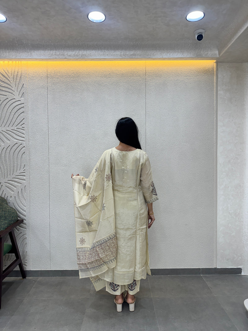 Cream Silk Kurta Set