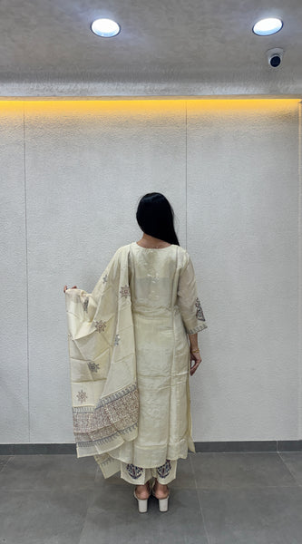 Cream Silk Kurta Set